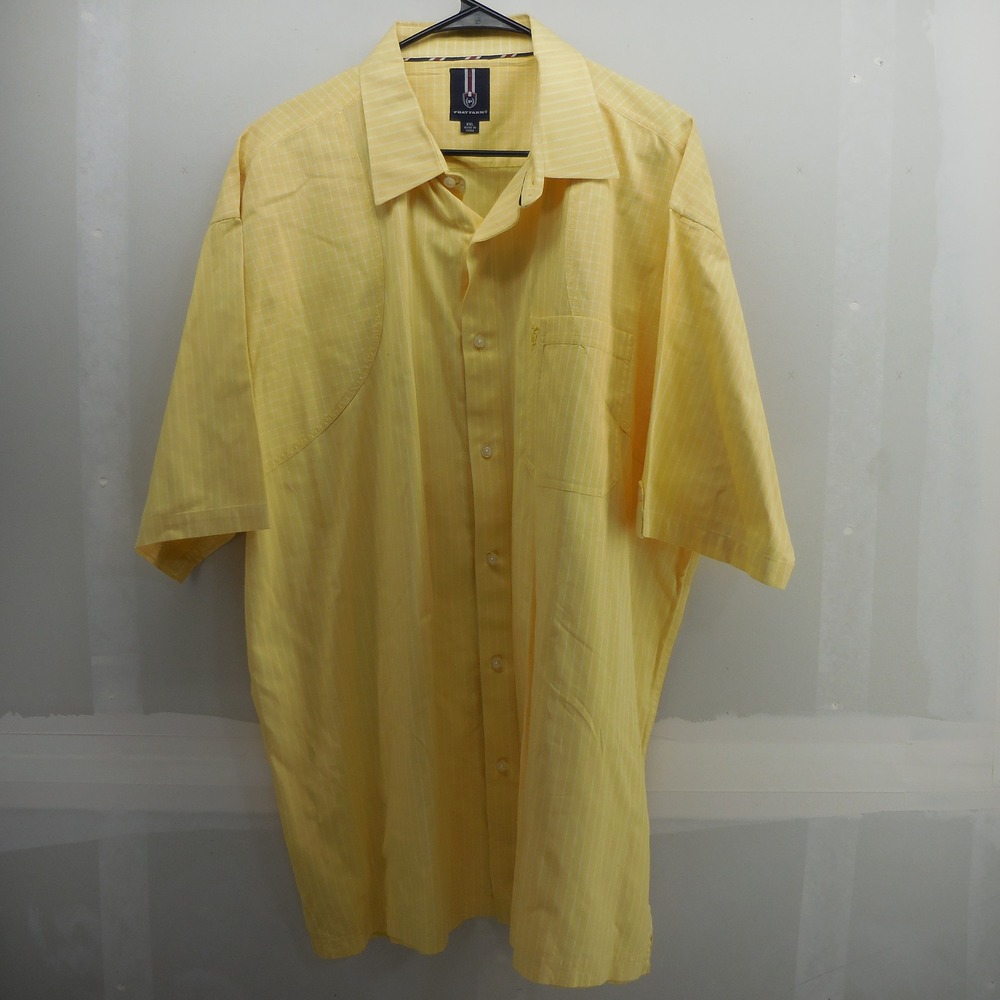 Phat Farm Mens XXL Yellow Striped Grid Short Sleeve Button Shirt Y2K Hip Hop VTG